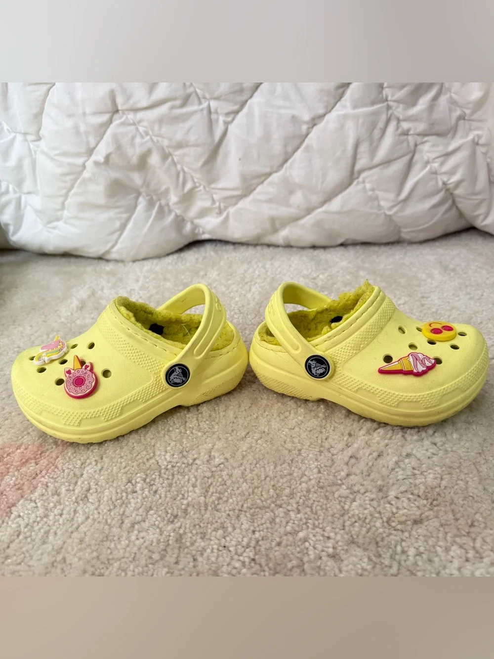 CROCS Kids Yellow Fuzzy Lined Clogs with Charms
